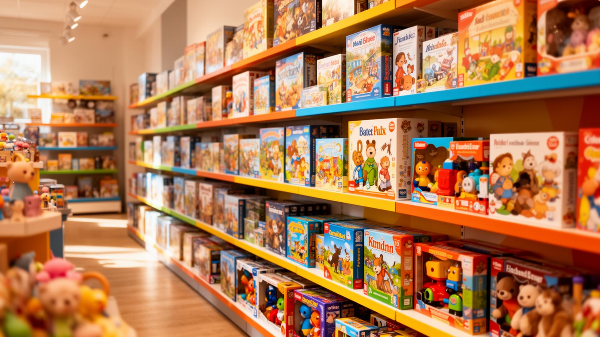 Bunte Spielwarenregale im Einzelhandel